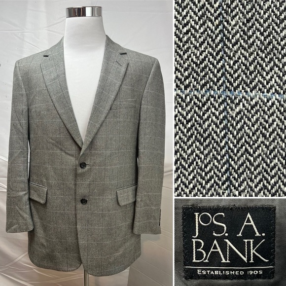 Jos. A. Bank Other - Jos. A. Bank Men's 42R Gray Silk/Cashmere/Wool Plaid Herringbone Blazer Jacket